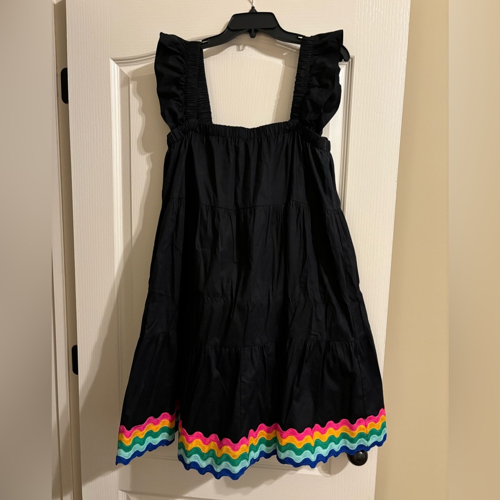 crown & ivy Black Mini Dress with Rainbow Trim